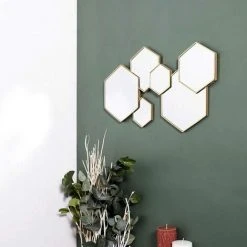 THE HOME DECO FACTORY Décoration Miroir Hexagonal - Or 7 THE HOME DECO FACTORY Décoration Miroir Hexagonal - Or -Miroir Soldes Boutique 59591912 3