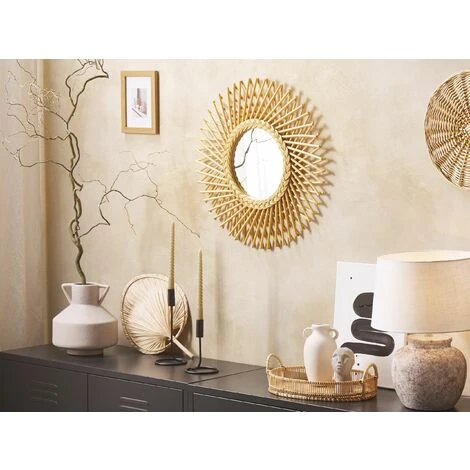 BELIANI Miroir En Rotin Beige 60x60 - Beige 4 BELIANI Miroir En Rotin Beige 60x60 - Beige – Image 2