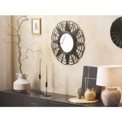 BELIANI Miroir En Rotin Noir 60x60 - Noir -Miroir Soldes Boutique 59856633 2