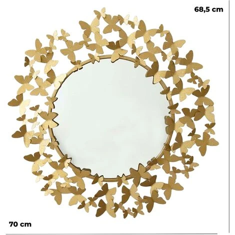 Baroni Home Miroir Mural Décoratif à La Maison Avec Cadre En Fer, Salon Ou Miroir De Chambre, Papillons Dorés 4 Baroni Home Miroir Mural Décoratif à La Maison Avec Cadre En Fer, Salon Ou Miroir De Chambre, Papillons Dorés – Image 2