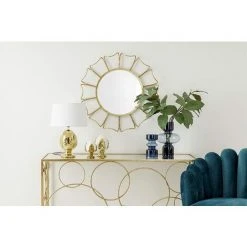 Baroni Home Miroir Mural Décoratif à La Maison Avec Cadre En Fer, Miroir De Salon Ou Chambre, Or D'or De Pétale -Miroir Soldes Boutique 59896063 4