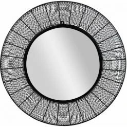 WOMO DESIGN Miroir Mural Rond Métal/MDF Noir Avec Entretoises Horizontales 84cm WOMO-DESIGN®