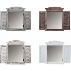 DéCOSHOP26 Miroir Mural Design Fenêtre Avec Volets 53x42x5cm Bois De Paulownia Massif Et MDF Blanc - Blante -Miroir Soldes Boutique 60139659 4