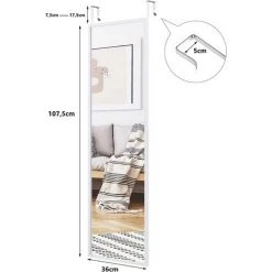 GIANTEX - Miroir à Porte, Miroir Mural, Miroir à Figure Entière, Surface Avec Couche Anti-dEflagrante, Avec 2 Crochets Pour REglage De La Hauteur - Cadre En Fer 36 X 1,5 X 107,5 Cm (blanc) -Miroir Soldes Boutique 60183891 3