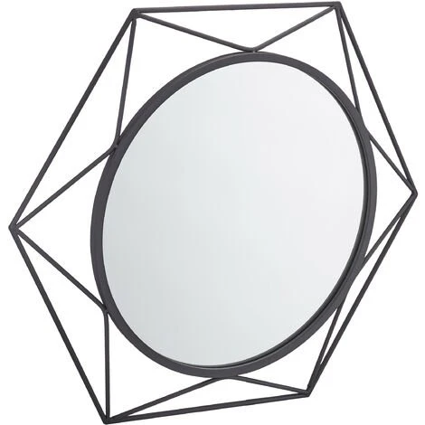 Relaxdays Miroir Mural, Rond, à Suspendre, Cadre En Métal Hexagonal, Moderne Et élégant, Ø 45 Cm, Noir 4 Relaxdays Miroir Mural, Rond, à Suspendre, Cadre En Métal Hexagonal, Moderne Et élégant, Ø 45 Cm, Noir – Image 2