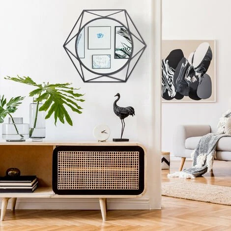 Relaxdays Miroir Mural, Rond, à Suspendre, Cadre En Métal Hexagonal, Moderne Et élégant, Ø 45 Cm, Noir 5 Relaxdays Miroir Mural, Rond, à Suspendre, Cadre En Métal Hexagonal, Moderne Et élégant, Ø 45 Cm, Noir – Image 3