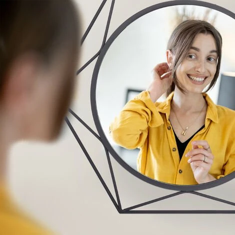 Relaxdays Miroir Mural, Rond, à Suspendre, Cadre En Métal Hexagonal, Moderne Et élégant, Ø 45 Cm, Noir 6 Relaxdays Miroir Mural, Rond, à Suspendre, Cadre En Métal Hexagonal, Moderne Et élégant, Ø 45 Cm, Noir – Image 4