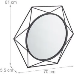 Relaxdays Miroir Mural, Rond, à Suspendre, Cadre En Métal Hexagonal, Moderne Et élégant, Ø 45 Cm, Noir 11 Relaxdays Miroir Mural, Rond, à Suspendre, Cadre En Métal Hexagonal, Moderne Et élégant, Ø 45 Cm, Noir -Miroir Soldes Boutique 60276554 5