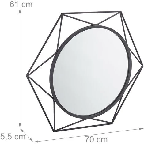 Relaxdays Miroir Mural, Rond, à Suspendre, Cadre En Métal Hexagonal, Moderne Et élégant, Ø 45 Cm, Noir 7 Relaxdays Miroir Mural, Rond, à Suspendre, Cadre En Métal Hexagonal, Moderne Et élégant, Ø 45 Cm, Noir – Image 5