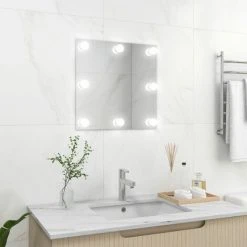INLIFE Miroir Mural Avec Lampes LED Carré Verre
