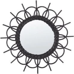 BELIANI Miroir En Rotin Noir 60x60 - Noir