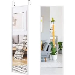 RELAX4LIFE Miroir Mural Suspendu Avec Crochets De Suspension Pour Porte, Miroir En Pleine Longueur Réglable En Hauteur, Convient Pour Chambre, Salon, Blanc/Noir/Brun (107,5 X 36,5cm, Blanc)