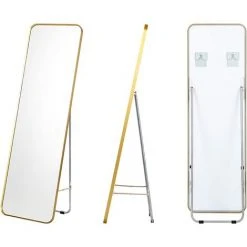 RELAX4LIFE Grand Miroir Sur Pied En Pleine Longueur 130x40cm, Grand Miroir Mural Rectangulaire Avec Bordure Étroite Cadre En Alliage D'Alu Et Support En Métal Idéal Pour Chambre Salon Entrée