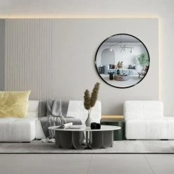 RHAFAYRE Miroir Mural Rond 60cm Avec Cadre Noir En Aluminium Surface Miroir Résistante é L'Humidité,Antidéflagrant,Montage Facile Avec Une 3X Miroir Grossissant -Miroir Soldes Boutique 60651681 3