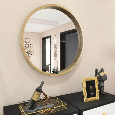 MERKMAK Grand Miroir Mural Rond 76.5 Cm Avec Cadre En Chene Pour Salle De Bain, Chambre, Dressing Ou Salon 4 MERKMAK Grand Miroir Mural Rond 76.5 Cm Avec Cadre En Chene Pour Salle De Bain, Chambre, Dressing Ou Salon – Image 2