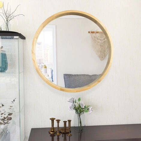 MERKMAK Grand Miroir Mural Rond 76.5 Cm Avec Cadre En Chene Pour Salle De Bain, Chambre, Dressing Ou Salon 5 MERKMAK Grand Miroir Mural Rond 76.5 Cm Avec Cadre En Chene Pour Salle De Bain, Chambre, Dressing Ou Salon – Image 3