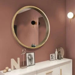 MERKMAK Grand Miroir Mural Rond 76.5 Cm Avec Cadre En Chene Pour Salle De Bain, Chambre, Dressing Ou Salon 9 MERKMAK Grand Miroir Mural Rond 76.5 Cm Avec Cadre En Chene Pour Salle De Bain, Chambre, Dressing Ou Salon -Miroir Soldes Boutique 60690827 4