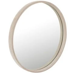 LES TENDANCES Miroir Rond En Cuir Beige Apolo D 40.5 Cm