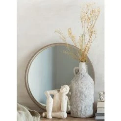 LES TENDANCES Miroir Rond En Cuir Beige Apolo D 40.5 Cm -Miroir Soldes Boutique 60876576 3