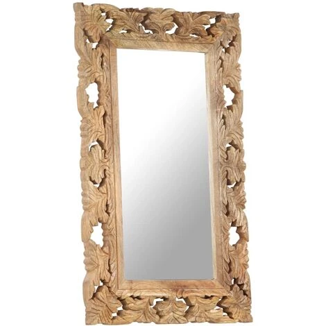 FIMEI Miroir Sculpté à La Main Marron 80x50cm Bois De Manguier Massif 4 FIMEI Miroir Sculpté à La Main Marron 80x50cm Bois De Manguier Massif – Image 2