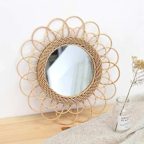 MINKUROW Rotin Miroir Suspendu - Boho Miroir Decoration Murale - Miroir Pour Appartement, Salon, Chambre à Coucher, Décoration De La Maison Moderne 3 MINKUROW Rotin Miroir Suspendu - Boho Miroir Decoration Murale - Miroir Pour Appartement, Salon, Chambre à Coucher, Décoration De La Maison Moderne