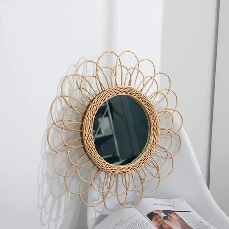 MINKUROW Rotin Miroir Suspendu - Boho Miroir Decoration Murale - Miroir Pour Appartement, Salon, Chambre à Coucher, Décoration De La Maison Moderne 4 MINKUROW Rotin Miroir Suspendu - Boho Miroir Decoration Murale - Miroir Pour Appartement, Salon, Chambre à Coucher, Décoration De La Maison Moderne – Image 2