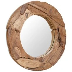 FIMEI Miroir Décoratif Teck 80 Cm Rond