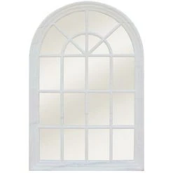 OZAIA Miroir Fenêtre En Bois De Paulownia MONTESQUIEU - L.80 X H.120 Cm - Blanc Effet Vieilli - Blanc