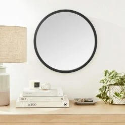 PERLE RARE Miroir Mural Rond Avec Cadre En Caoutchouc Pour Salon, Salle De Bain, Chambre, Entrée Et Bien Plus Encore, Noir, 61cm -Miroir Soldes Boutique 63733186 5