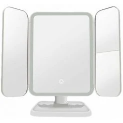 PERLE RARE Miroir Lumineux De Maquillage Tri-Pli Avec 52 LED Grossissant 2X / 3XRotation Réglable 180°Ultra-Léger Ultra-Mince Eclairé - Blanc