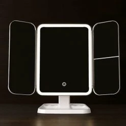 PERLE RARE Miroir Lumineux De Maquillage Tri-Pli Avec 52 LED Grossissant 2X / 3XRotation Réglable 180°Ultra-Léger Ultra-Mince Eclairé - Blanc 9 PERLE RARE Miroir Lumineux De Maquillage Tri-Pli Avec 52 LED Grossissant 2X / 3XRotation Réglable 180°Ultra-Léger Ultra-Mince Eclairé - Blanc -Miroir Soldes Boutique 63733216 3
