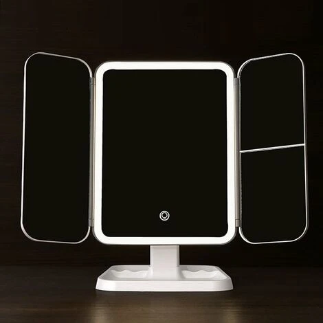 PERLE RARE Miroir Lumineux De Maquillage Tri-Pli Avec 52 LED Grossissant 2X / 3XRotation Réglable 180°Ultra-Léger Ultra-Mince Eclairé - Blanc 7 PERLE RARE Miroir Lumineux De Maquillage Tri-Pli Avec 52 LED Grossissant 2X / 3XRotation Réglable 180°Ultra-Léger Ultra-Mince Eclairé - Blanc – Image 5