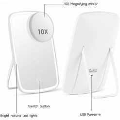 PERLE RARE Miroir Grossissant 10x Lumineux, Rechargeable Avec 3 Réglages D'éclairage LED - Ventouse Forte, Lumière Tactile à Intensité Variable, Sans Fil -Miroir Soldes Boutique 63733285 3