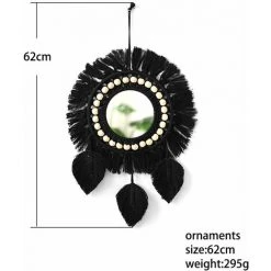 PERLE RARE Miroir Muraux Suspendu Avec Frange Rond Mural Miroir Décoratif Plume Pendentif Art Ornement Pour Appartement Maison Chambre Salon (Noir) 9 PERLE RARE Miroir Muraux Suspendu Avec Frange Rond Mural Miroir Décoratif Plume Pendentif Art Ornement Pour Appartement Maison Chambre Salon (Noir) -Miroir Soldes Boutique 63733345 3