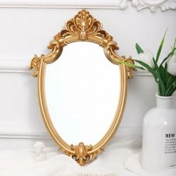 PERLE RARE Miroir Mural Décoratif Vintage En Forme De Bouclier Doré 29 X 42 CM (Moyen).