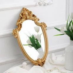 PERLE RARE Miroir Mural Décoratif Vintage En Forme De Bouclier Doré 29 X 42 CM (Moyen). 8 PERLE RARE Miroir Mural Décoratif Vintage En Forme De Bouclier Doré 29 X 42 CM (Moyen). -Miroir Soldes Boutique 63733452 2