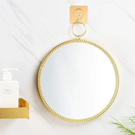PERLE RARE Cadre En Métal Mur Rond Miroir Suspendu Décoratif Miroir Maquillage Miroir Vanité Miroir Pour Salle De Bain Salon Chambre (Or) 3 PERLE RARE Cadre En Métal Mur Rond Miroir Suspendu Décoratif Miroir Maquillage Miroir Vanité Miroir Pour Salle De Bain Salon Chambre (Or)