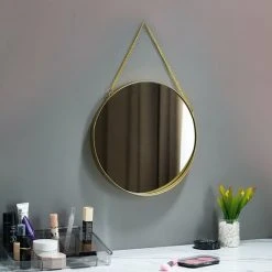 PERLE RARE Miroir Suspendu Rond Avec Sangles, Moderne, Couloir, Salle De Bain Et WC D'invités, Diamètre : 40 Cm -Miroir Soldes Boutique 63733549 5