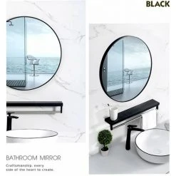 PERLE RARE Miroir Mural Oval Avec Cadre En Caoutchouc Pour Salon, Salle De Bain, Chambre, Entrée Et Bien Plus Encore, Noir, 40x40cm 9 PERLE RARE Miroir Mural Oval Avec Cadre En Caoutchouc Pour Salon, Salle De Bain, Chambre, Entrée Et Bien Plus Encore, Noir, 40x40cm -Miroir Soldes Boutique 63733575 3