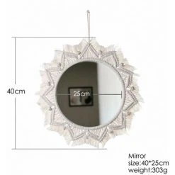 PERLE RARE Miroir Mural Boho Miroir Art Décor Macramé Frange Miroirs Ronds Décoratifs Ornement Pour Murale Appartement Maison Chambre Salon Décor -Miroir Soldes Boutique 63733883 2