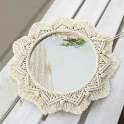 PERLE RARE Miroir Mural Boho Miroir Art Décor Macramé Frange Miroirs Ronds Décoratifs Ornement Pour Murale Appartement Maison Chambre Salon Décor -Miroir Soldes Boutique 63733883 3