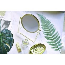 PERLE RARE Miroir Maquillage Simple Face Miroir De Table En Métal Miroir Vintage 360 Degrés De Rotation Miroir Rond Miroir Rotatif Idéal Pour Salle - Or Champagne -Miroir Soldes Boutique 63734008 3
