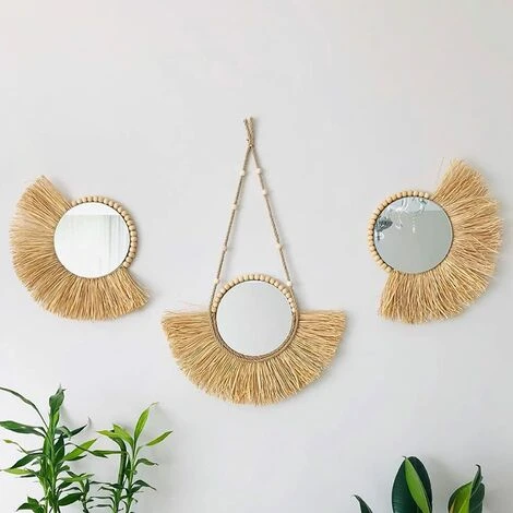 PERLE RARE Miroir Avec Corde De Suspension Pour Murs, Miroir à Suspendre En Paille Marocaine Perles En Bois Acrylique Ornement Pour Appartement, Salon, Chambre à Coucher, Dortoir, Entrée 4 6 PERLE RARE Miroir Avec Corde De Suspension Pour Murs, Miroir à Suspendre En Paille Marocaine Perles En Bois Acrylique Ornement Pour Appartement, Salon, Chambre à Coucher, Dortoir, Entrée 4 – Image 4