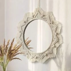 PERLE RARE Miroir Mural Boho Miroir Art Décor Macramé Frange Miroirs Ronds Décoratifs Ornement Pour Murale Appartement Maison Chambre Salon Décor -Miroir Soldes Boutique 63734673 4