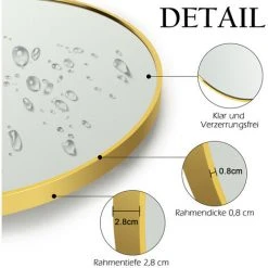 Hengda Miroir Rond Miroir Mural Salon Miroir Suspendu Miroir Mural Rond Miroir De Maquillage Salle De Bain 50cm - GOLD -Miroir Soldes Boutique 63760445 3