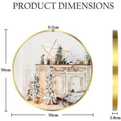 Randaco Miroir Rond Miroir D'entrée 50cm Miroir Mural Avec Sangle - Miroir De Salle De Bain Design - GOLD -Miroir Soldes Boutique 63762129 2