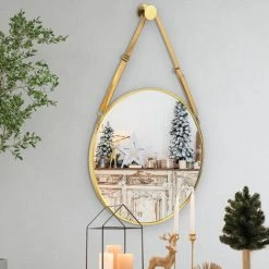 EINFEBEN Miroir Rond Miroir Mural Salon Miroir Suspendu Miroir Mural Rond Miroir De Maquillage Salle De Bain 50cm - GOLD