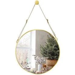 EINFEBEN Miroir Rond Miroir Mural Salon Miroir Suspendu Rond Miroir Mural Miroir De Maquillage Salle De Bain 50cm - GOLD