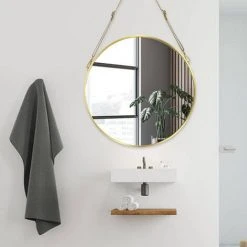 Randaco Miroir Rond Miroir Mural Salon Miroir Suspendu Miroir Mural Rond Miroir De Maquillage Salle De Bain 50cm - GOLD