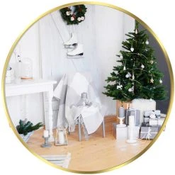 TolleTour Miroir Rond Miroir Mural Salon Miroir Suspendu Rond Miroir Mural Miroir De Maquillage Salle De Bain 50cm - GOLD